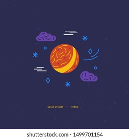 Illustration concept in colorful vector style. Solar System element. Venus with stars and clouds. Piece for banner, web, app, flyer. Print and digital design.