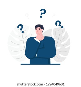 illustration concept confused choose. A man is standing and choosing an option.