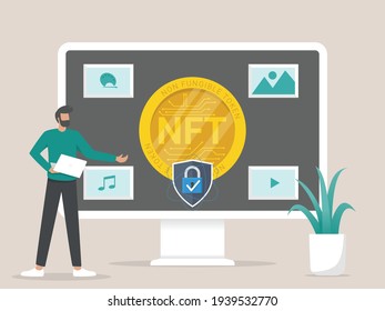 Illustration concept of converting artwork into digital NTF tokens