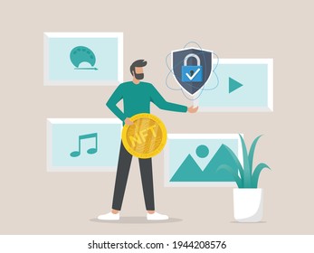 Concepto de ilustración para convertir obras de arte en tokens NTF digitales