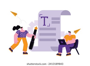 Illustration concept of a copywriter working on a project