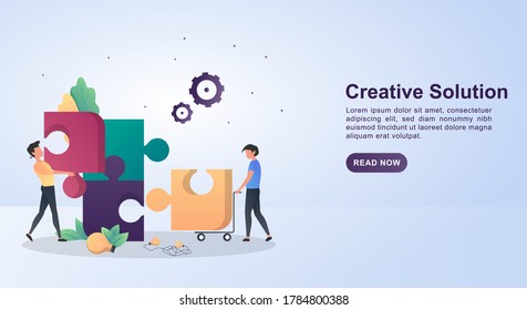 Illustration concept of creative solution with the person who made the puzzle.