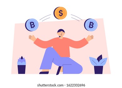 Illustration concept of currency exchange. Flat modern design concept of cryptocurrency technology, bitcoin exchange