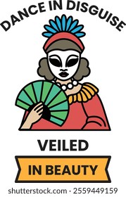 Illustration in concept of Dance Mask in line illustration style
