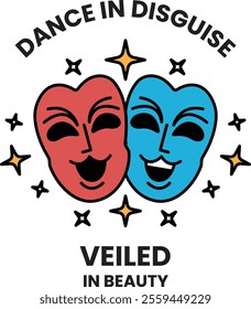 Illustration in concept of Dance Mask in line illustration style