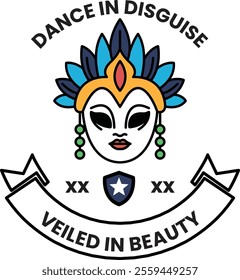 Illustration in concept of Dance Mask in line illustration style