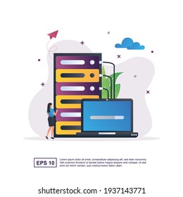 Illustration concept of data center with big data storage and laptop.