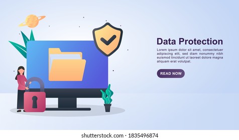 Ilustración del concepto de protección de datos con la persona con el bloqueo.
