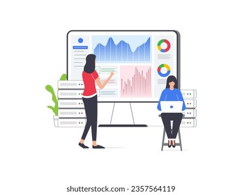 Illustration concept of Data Science: Analytics, financial data management, AI, risk management, machine learning. Abstract metaphor of dashboard for data visualization