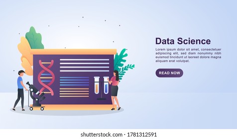 Concepto de ilustración de ciencia de datos con personas que portan microscopio.