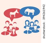 Illustration Concept of Debate Republicans and Democrats. Donkey and Elephant as a Symbols Vote of USA. Retro Style Design - Vector