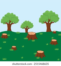 Illustration of the concept of Deforestation, forest cut down with trees, deforested forest, flat style vector illustration.