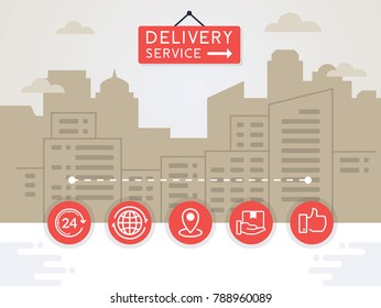 Illustration concept for delivery service. Flat line background concept of delivery service. Logistic and shipping vector illustration