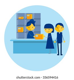 Illustration Concept for Delivery Service, Receiving Package from Courier to Customer isolated on bright background. Flat designl colorfu vector.