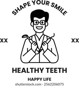 Illustration in concept of Dental Clinic and Dentist in line style
