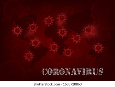 Illustration concept design Corona Virus Outbreak around the world on dark band luminous red background