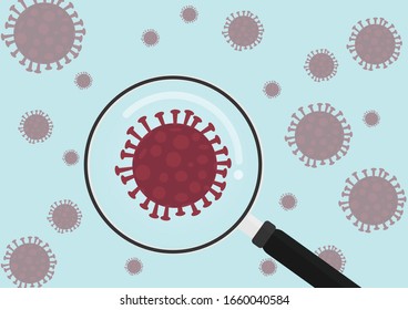 Illustration concept design of finding Corona Virus Covic-19 by using magnifying glass