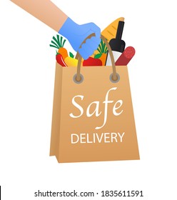 Ilustración para el diseño conceptual. Concepto de entrega segura. Servicio de entrega de comida en línea.