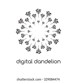 Illustration of concept digital dandelion. Vector logo