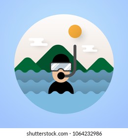 illustration concept diving with scuba in the sea , vector