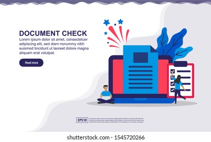 Illustration concept of document check. business man checking data, analytics data, time management. Project task management it concept. Template for landing page, ui, web, mobile app, banner, flyer 