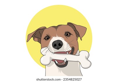 illustration concept. illustration of A dog bites a bone in its mouth, which is its favorite bone.