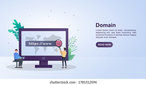 Illustration concept of domain with people holding a magnifying glass.
