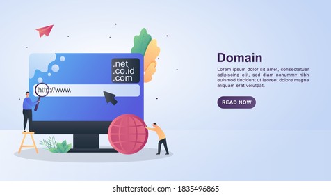 Illustration concept of domain with the person holding the magnifying glass.