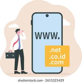 Illustration concept of domain with the person pointing at the screen.

