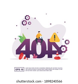 Illustration concept of error 404 with a person holding a laptop.