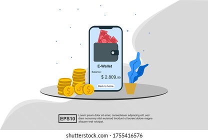 Illustration concept of E-wallet app.