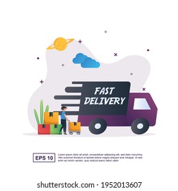 Ilustración Concepto de entrega rápida en coche rápido.