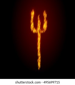 Illustration Concept Fire Trident on Black Background - Vector