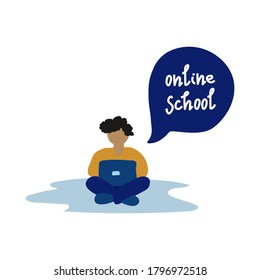Illustration of the concept of flat education. Distance learning. Children learn at home. Online education, training and courses, investment in education, vector illustration. Back to school, learning