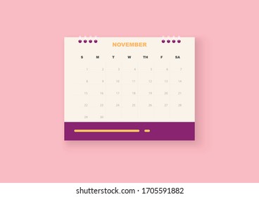 illustration concept of flat vector style, beautiful calendar on pink background.