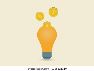 illustration concept of flat vector style, A coin is poured into a light-shaped piggy bank.
