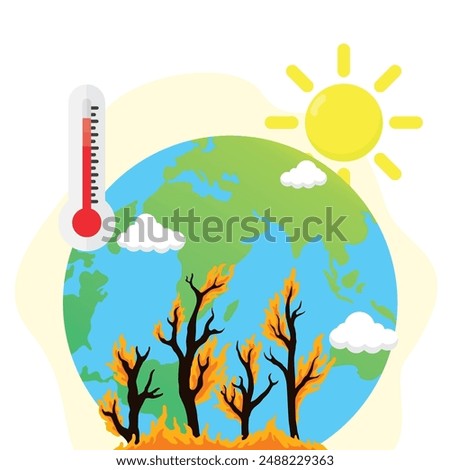 Illustration of the concept of forest fires due to hot weather or the dry season, flat style vector illustration.
