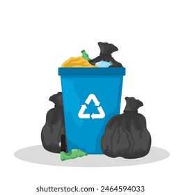 illustration of the concept of a full trash bin, pile of rubbish. vector illustration in flat style