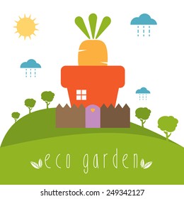 Illustration concept of garden pot with vegetables. Vector
