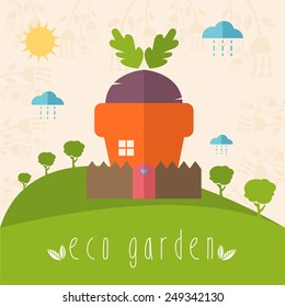 Illustration concept of garden pot with vegetables. Vector
