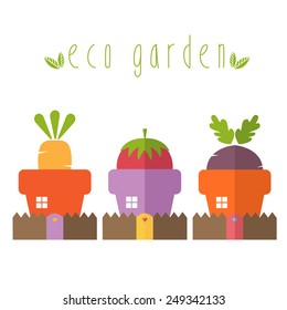 Illustration concept of garden pot with vegetables. Vector