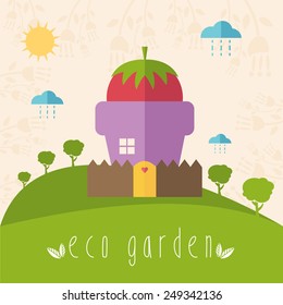Illustration concept of garden pot with vegetables. Vector