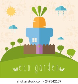 Illustration concept of garden pot with vegetables. Vector