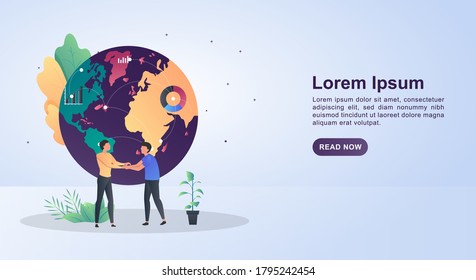 Illustration concept of Global business with the person shaking hands.