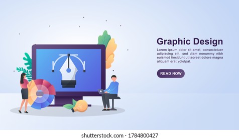 Illustration concept of graphic design with pen tool inside the screen.