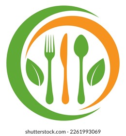 Illustration concept of healthy balanced nutrition and diet.Cutlery with leaves in a circle