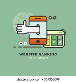 Illustration concept of improving website ranking, positive customer reviews and good ratings. Vector elements in flat style.
