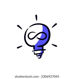 Illustration concept of innovation idea unlimited thinking. Smart infinity lighbulb doodle hand drawn vector icon