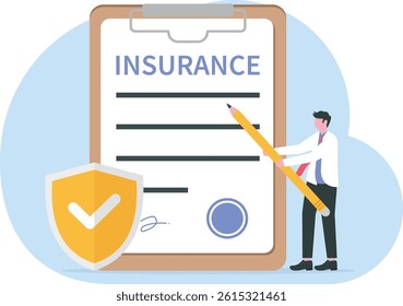 Illustration concept of insurance with the person writing the insurance agreement.

