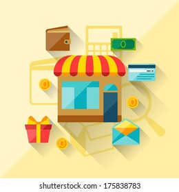 Illustration concept of internet shopping in flat design style.